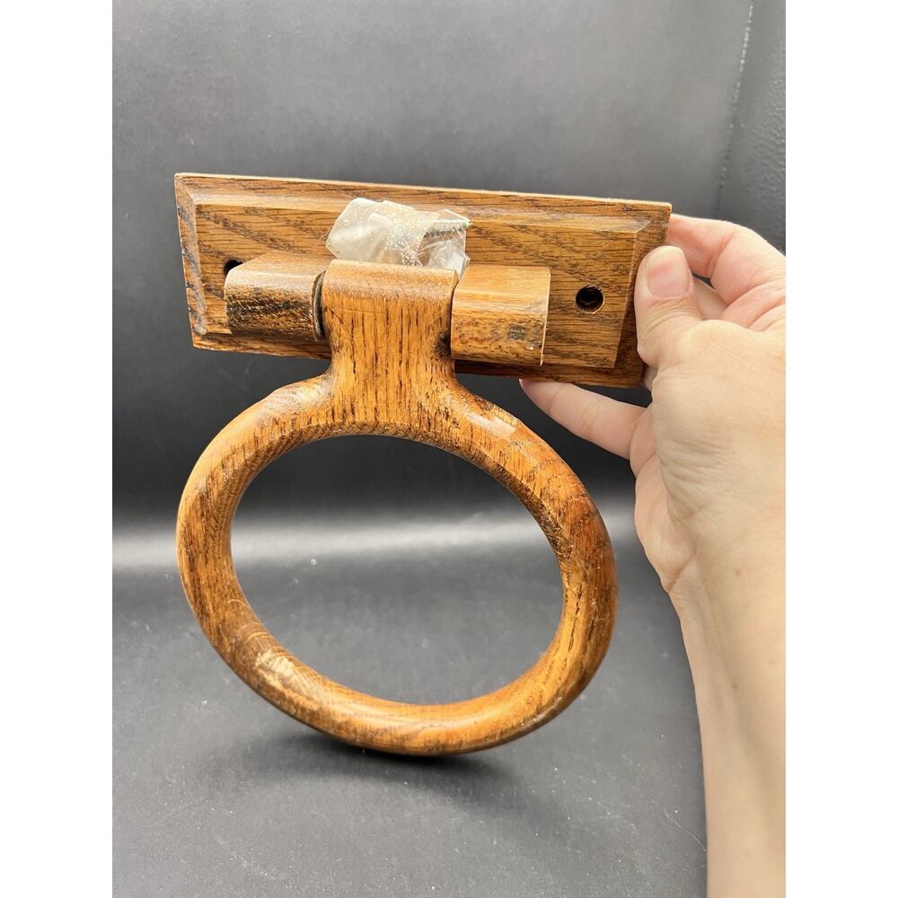 Vintage Wooden Towel Ring Wall Mount Oak Rustic Bathroom Holder Farmhouse Decor